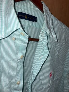 Ralph Lauren Teal Seersucker Short Sleeve Button-Down Shirt